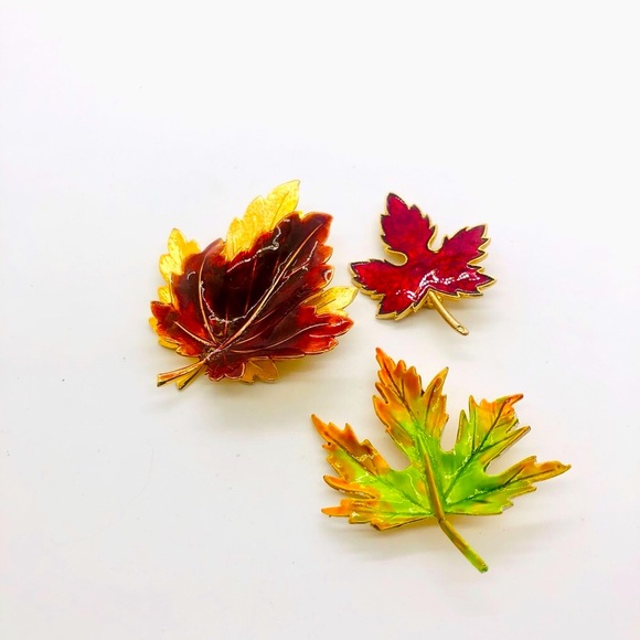 Vintage Enamel Fall Leaf Brooch Lot - Picture 6 of 6